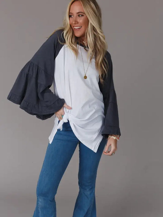 Bell Sleeve Baseball Tee - Charcoal