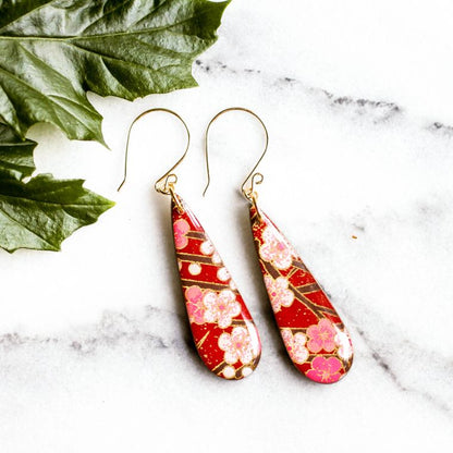 Teardrop Red Cherry Blossom Earrings image 0