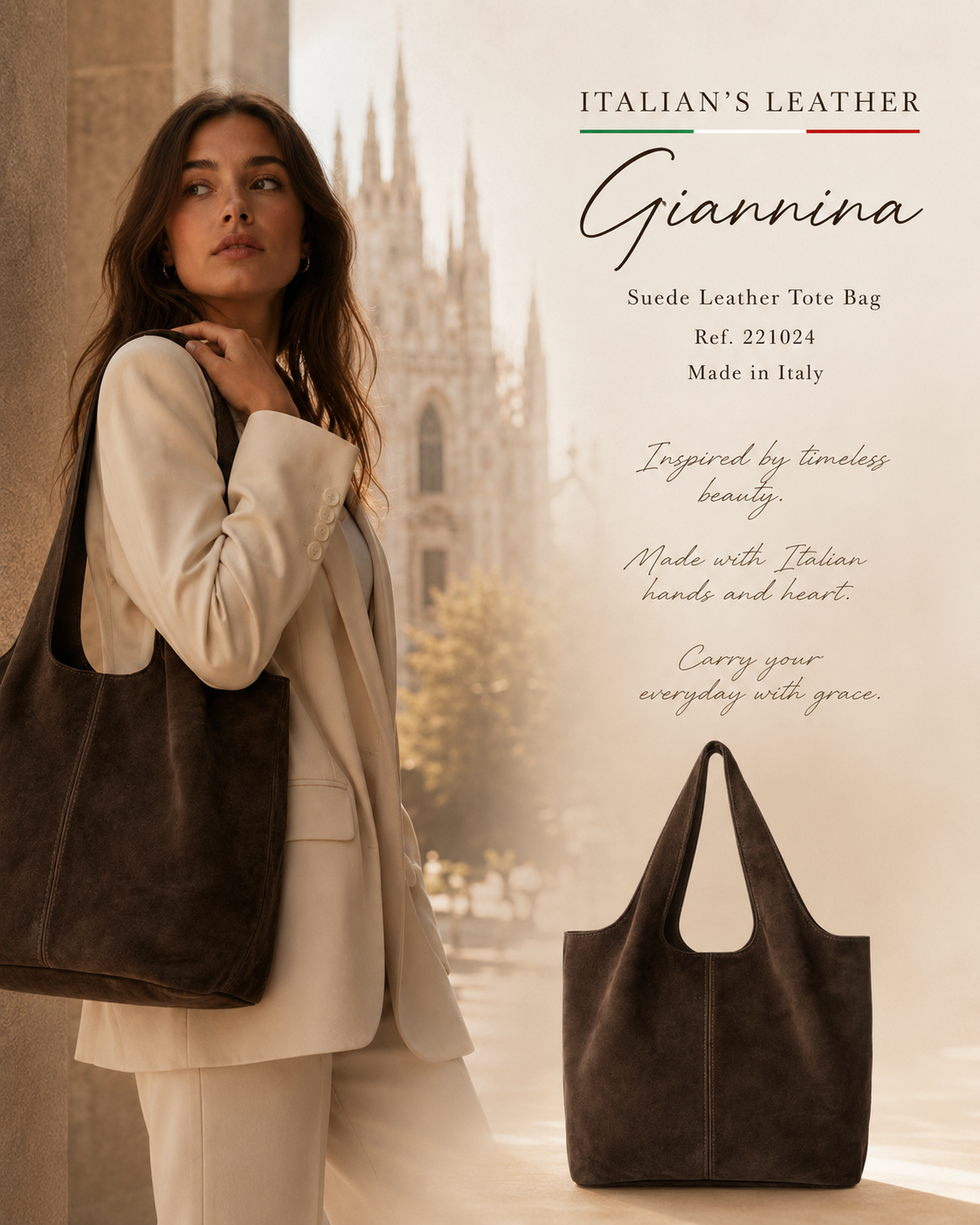 GIANNINA - Suede leather bag: Marron cafe