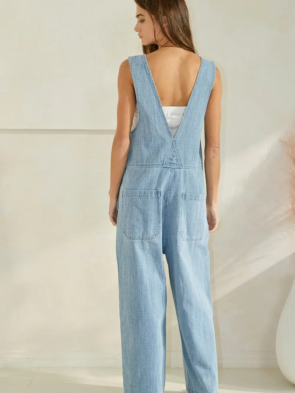 Zip-front Wide-leg Denim Overalls Jumpsuit
