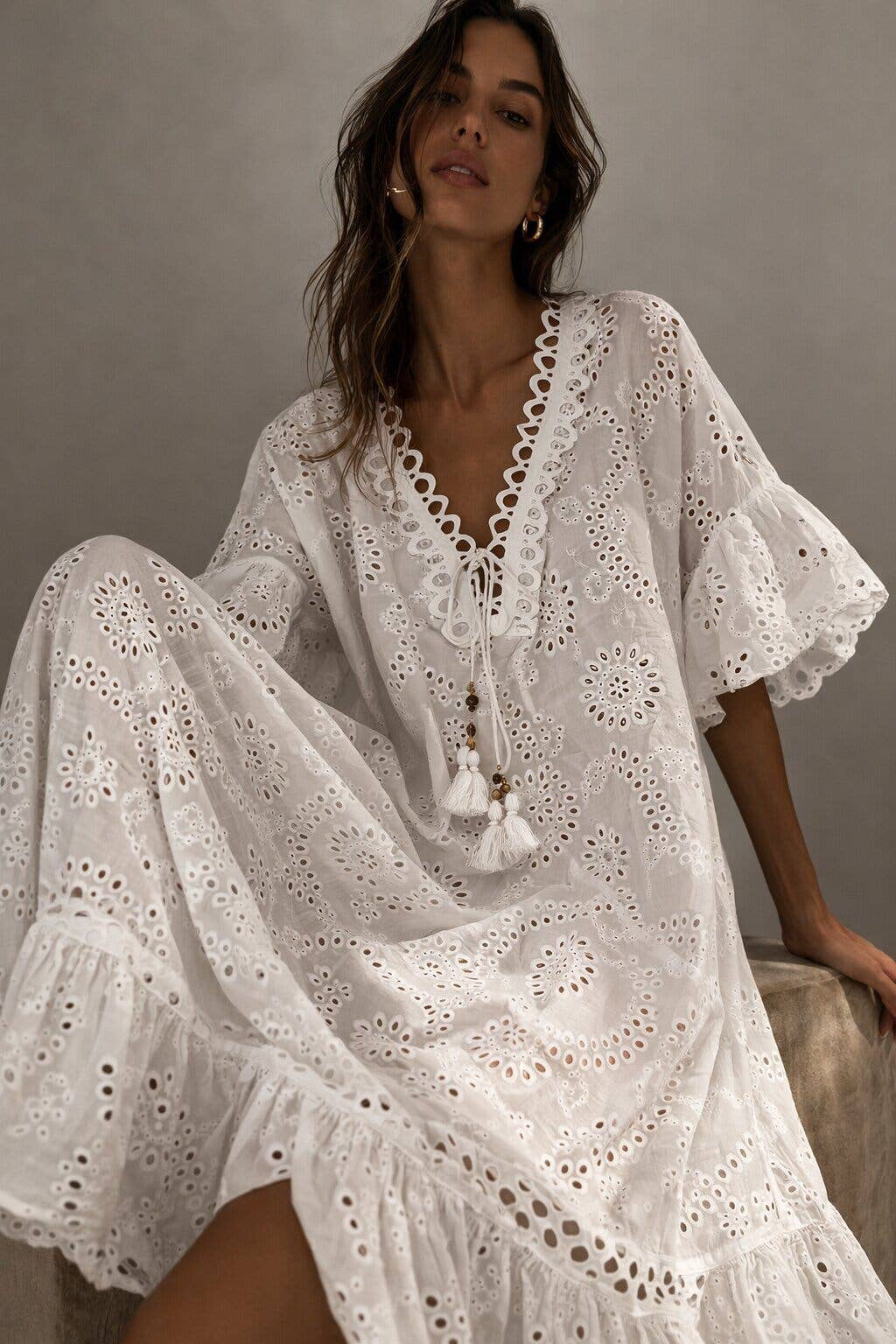 Santorini Eyelet Cotton Midi Dress