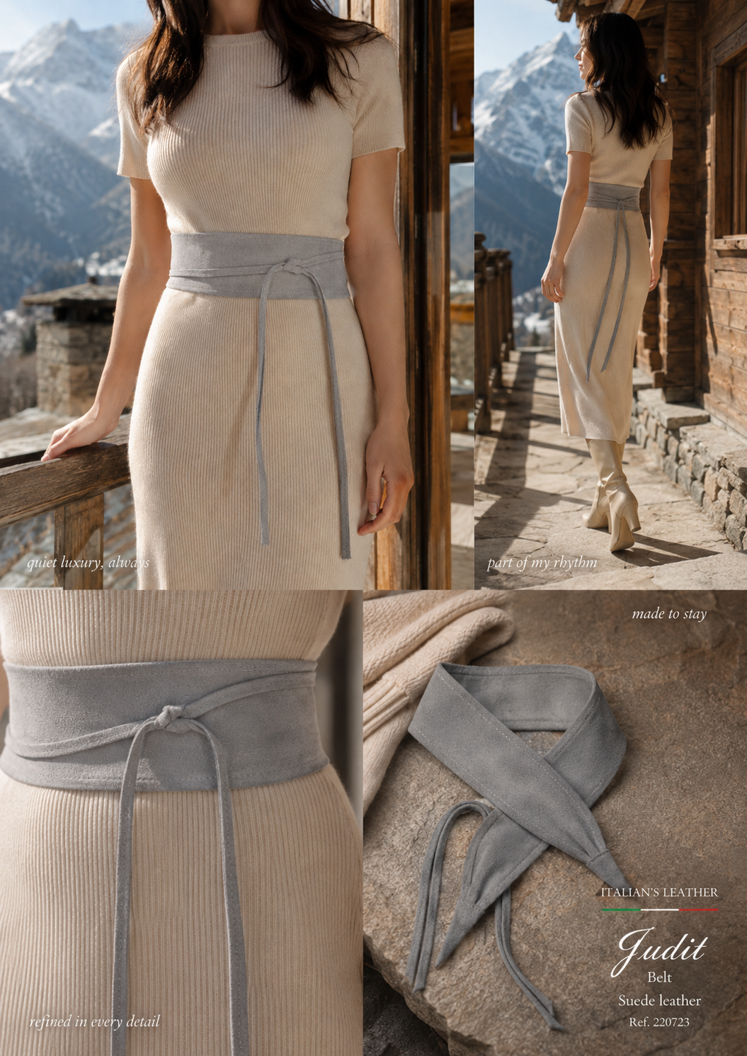 JUDIT - Suede leather sash belt: Taupe