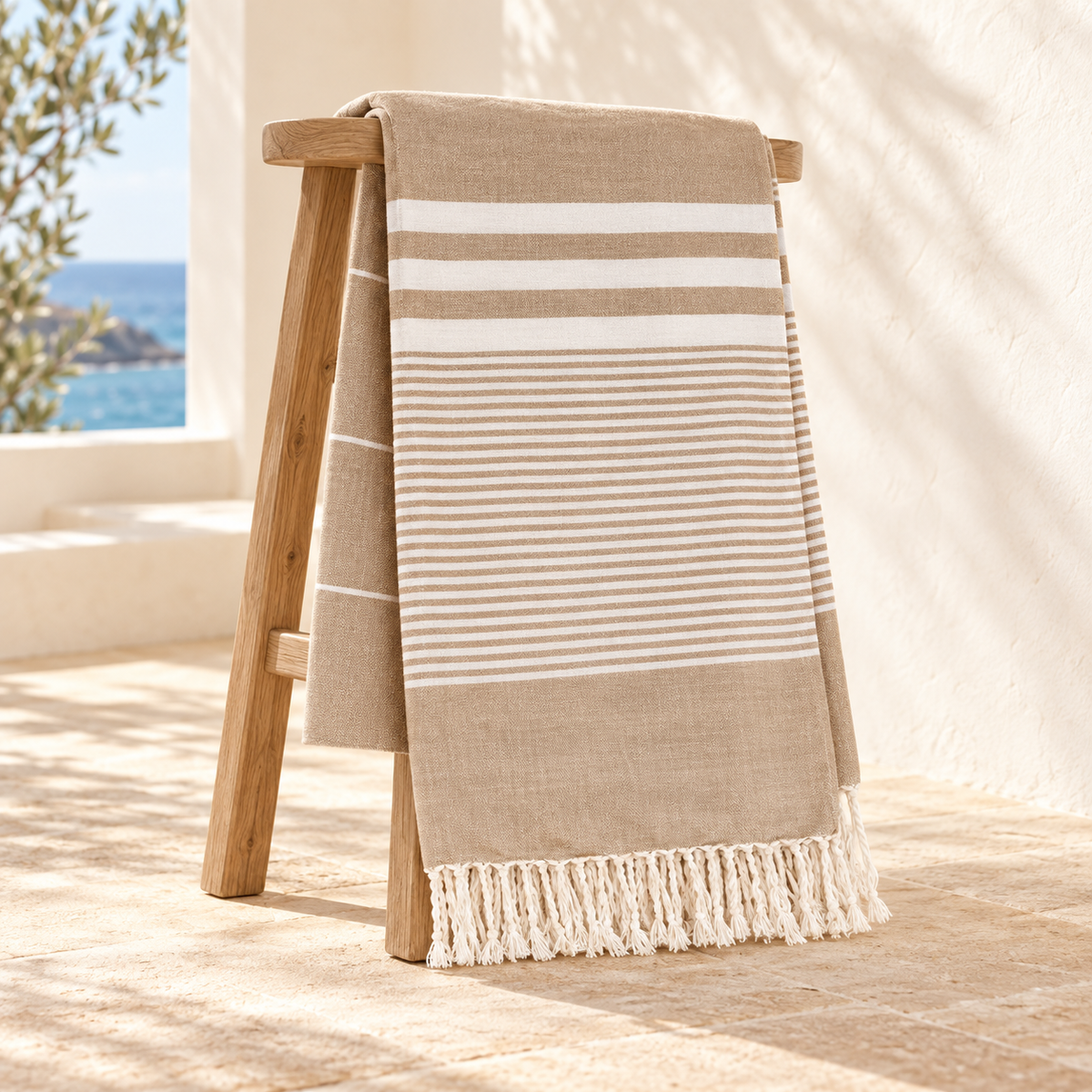 Sand Stripe Handwoven Cotton Beach Towel