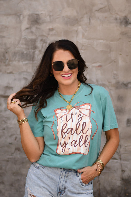 It's Fall Y'all Striped Bow Tee