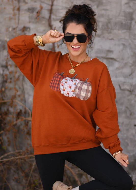 Plaid Floral Pumpkins Sweatshirt