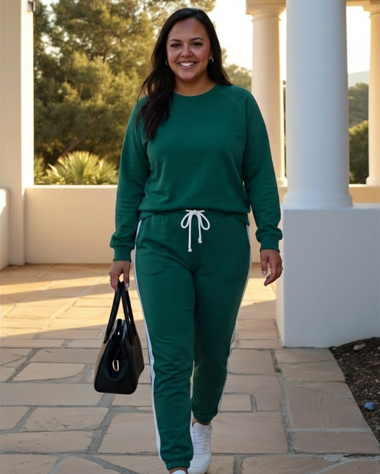 Solid Varsity Stripe Top and  Pants Set