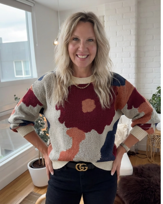 Floral Pattern Round Neck Sweater