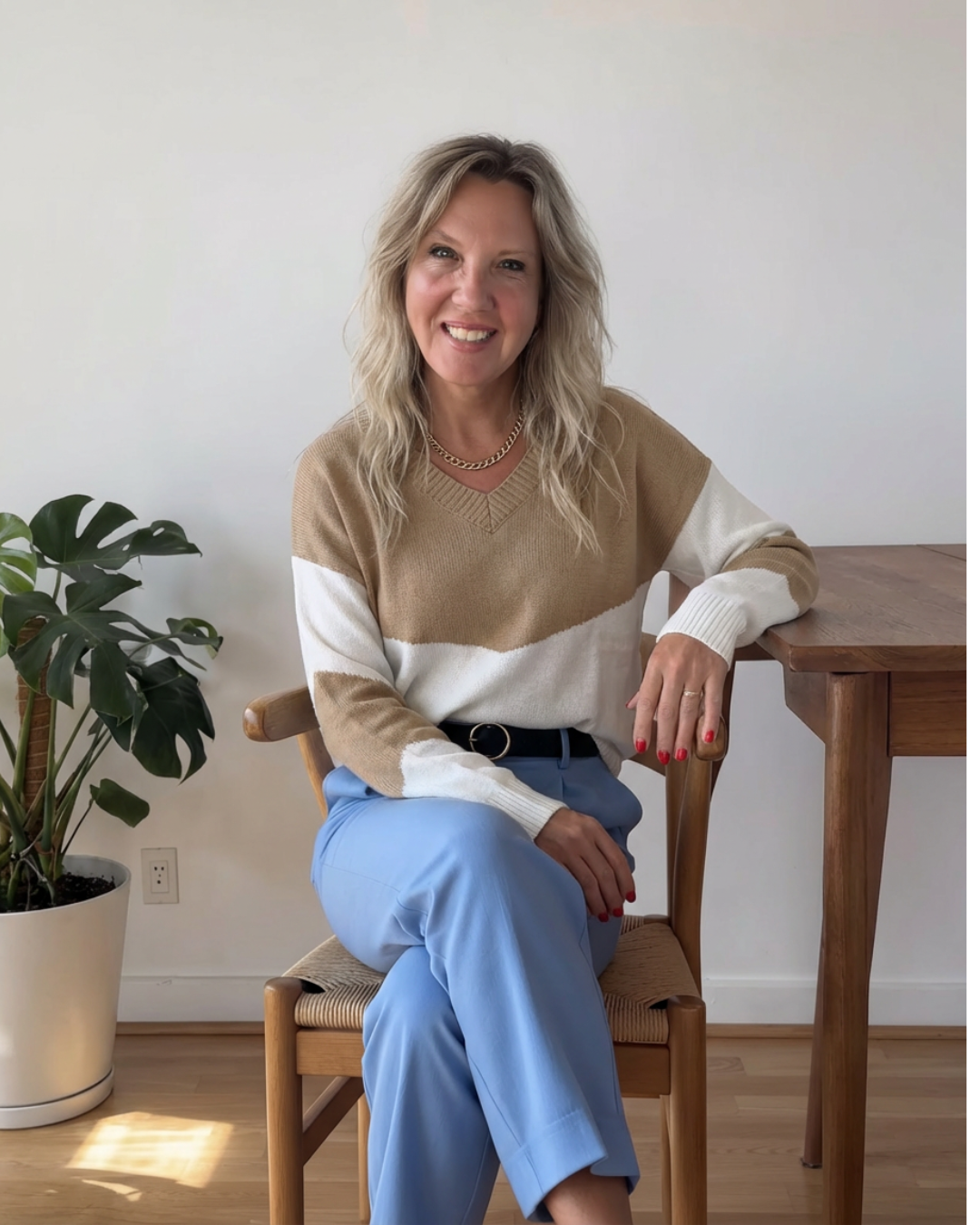 Color Block V-Neck Sweater