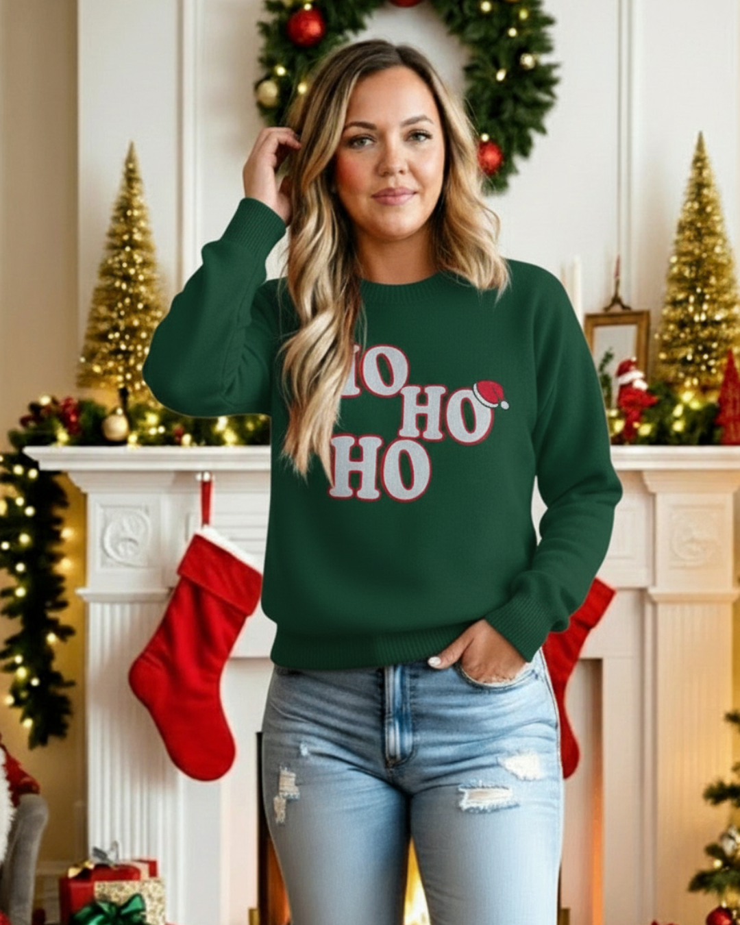 Christmas HOHOHO Embroidered Crewneck Sweatshirt