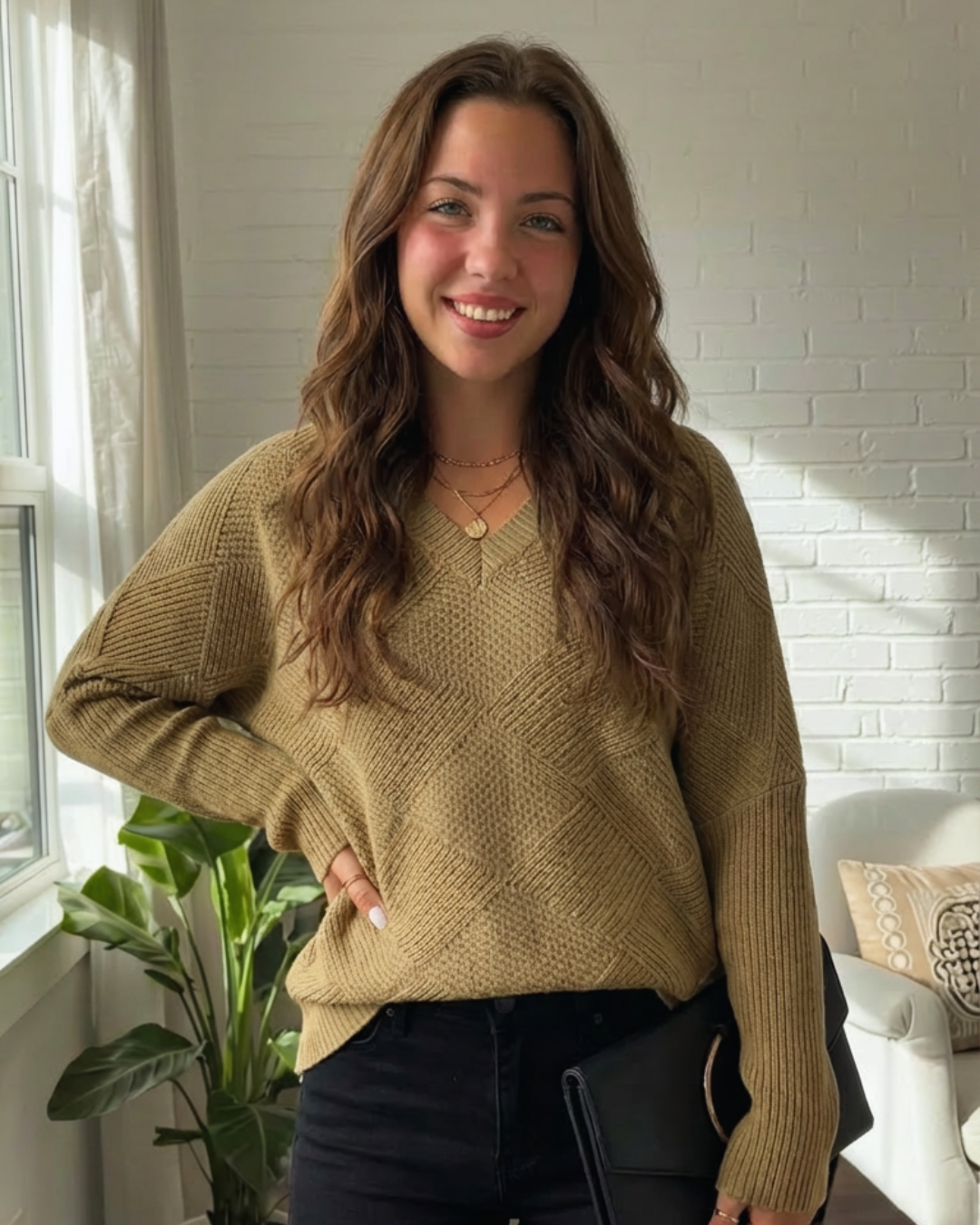 V-Neck Batwing Sleeve Sweater