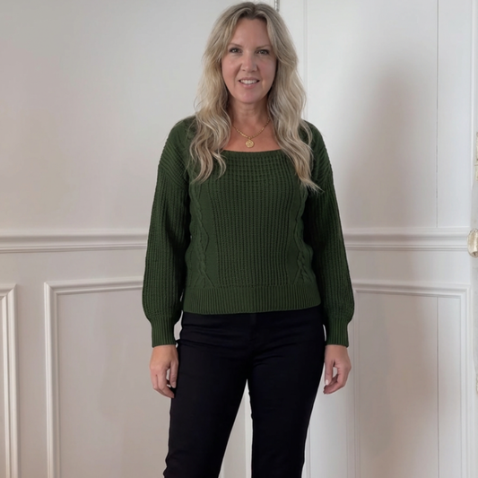 Square Neck Mixed Knit Sweater