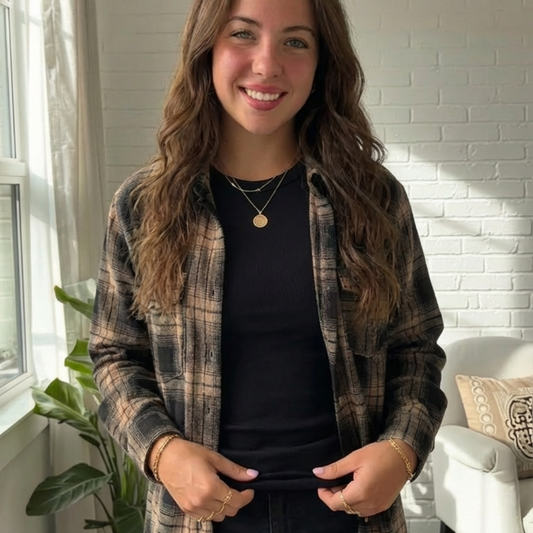 Plaid Double Flap Pocket Brushed Shacket