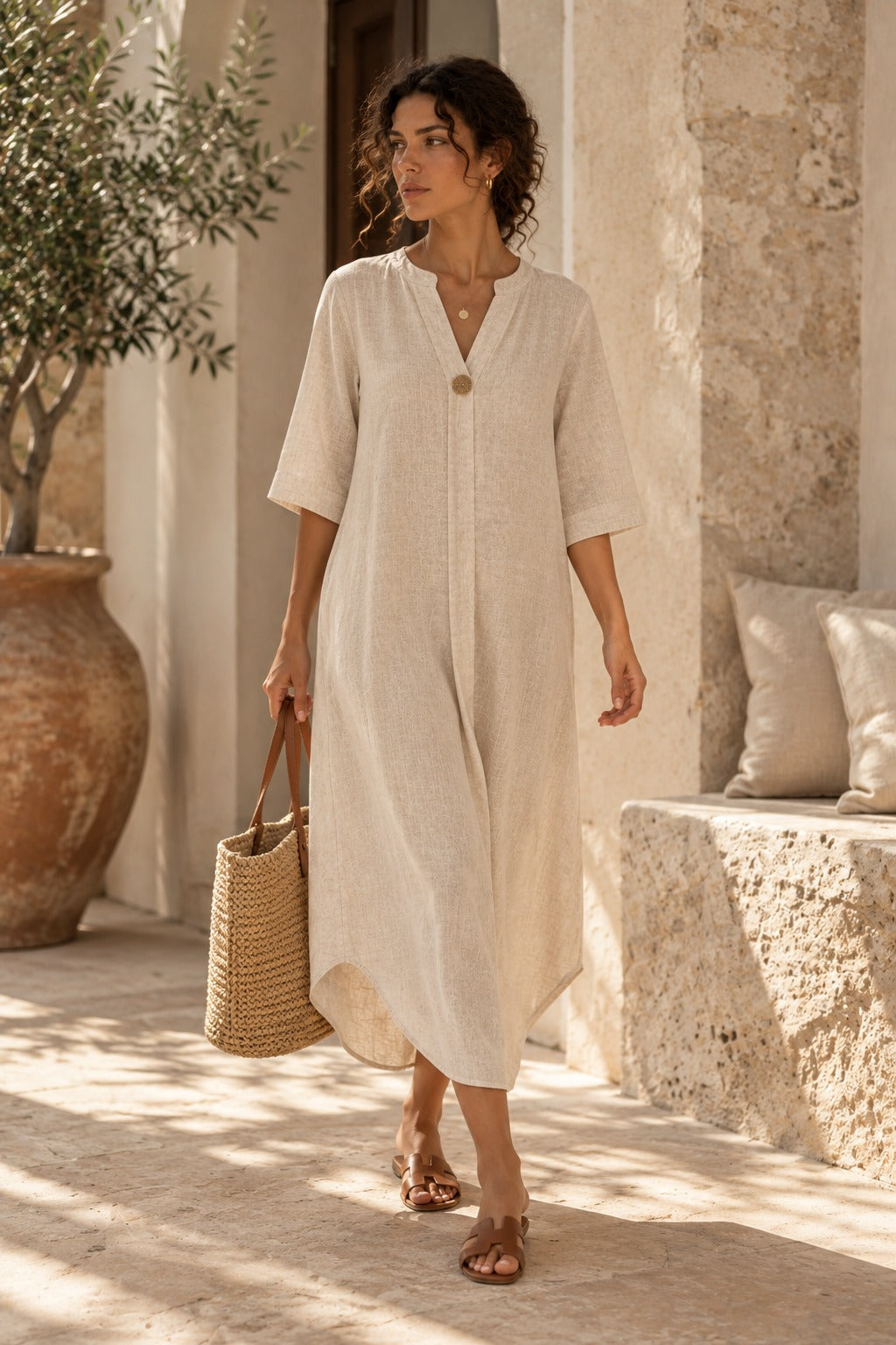 The Ischia Linen Cocoon Dress