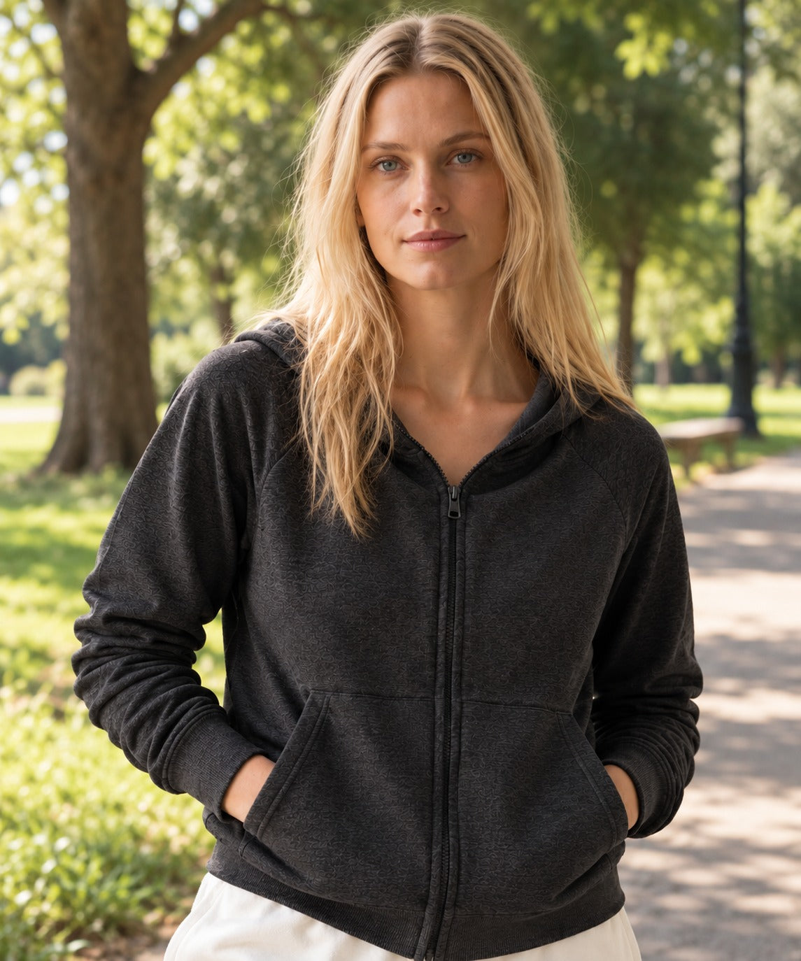Himalayan Undyed Cashmere Zip Hoodie
 — Luxury Women's Patterned Hooded Jacket