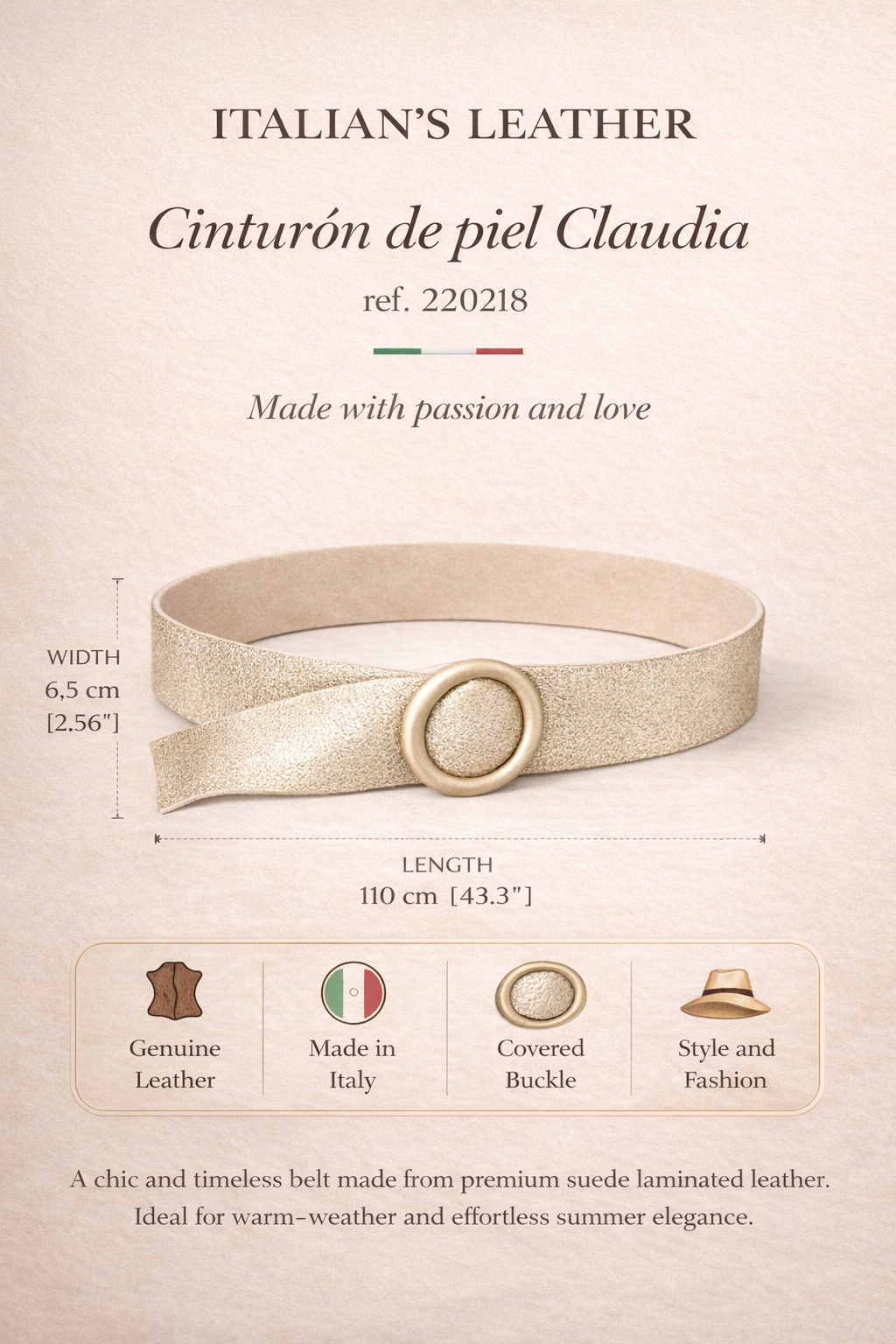 CLAUDIA - Leather belt 220218: Taupe