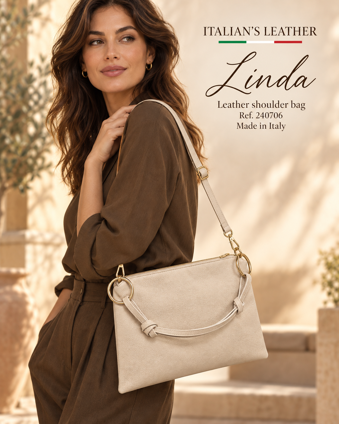 LINDA - Leather bag: Taupe