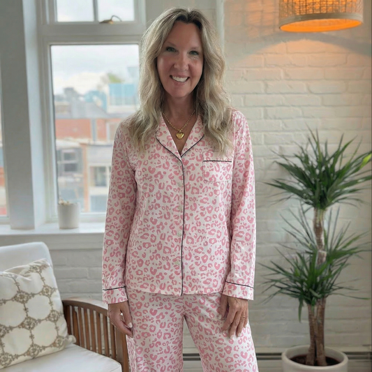 Pink Leopard Button-Up Pajama Set