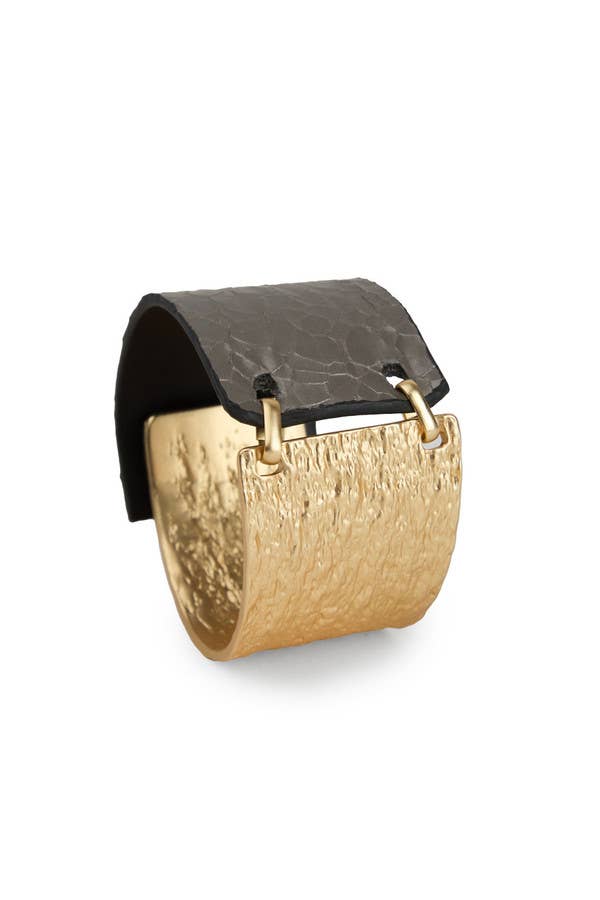 Textured Leather Bracelet: Gold