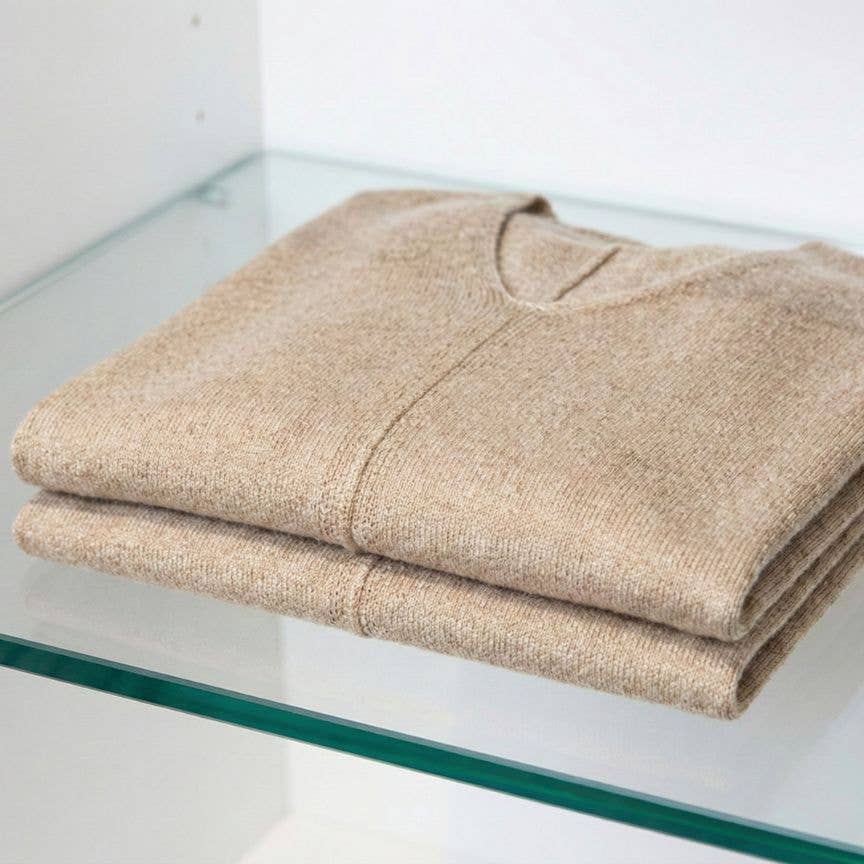 The Himalayan Cashmere V-Neck Poncho — Natural Dark Grey
