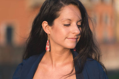 Teardrop Red Cherry Blossom Earrings image 1