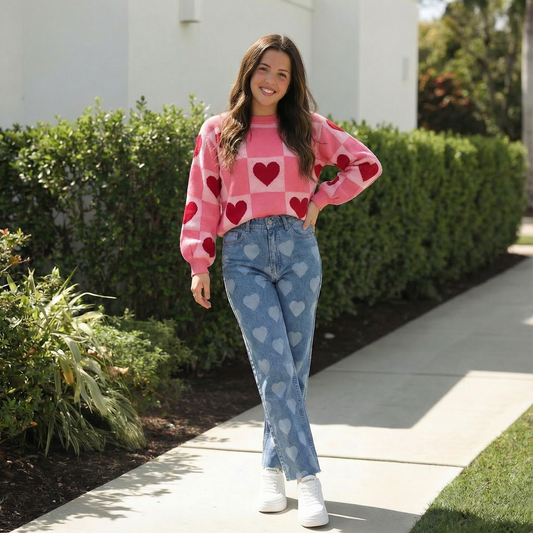All the Love Heart Print Wide-Leg Jeans