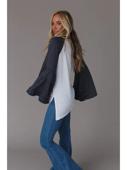 Bell Sleeve Baseball Tee - Charcoal