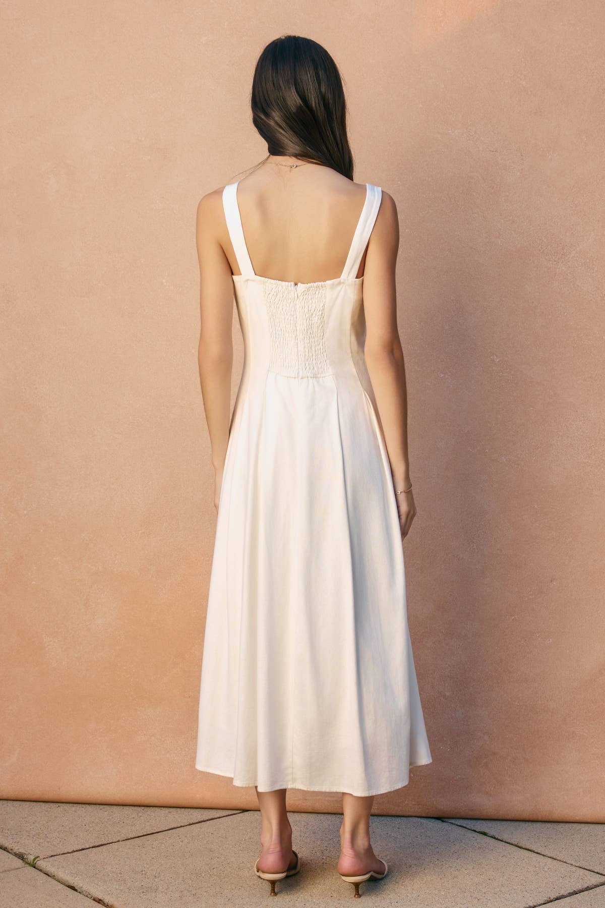 Soleil Cotton Linen Seam Detail Flared Maxi Dress