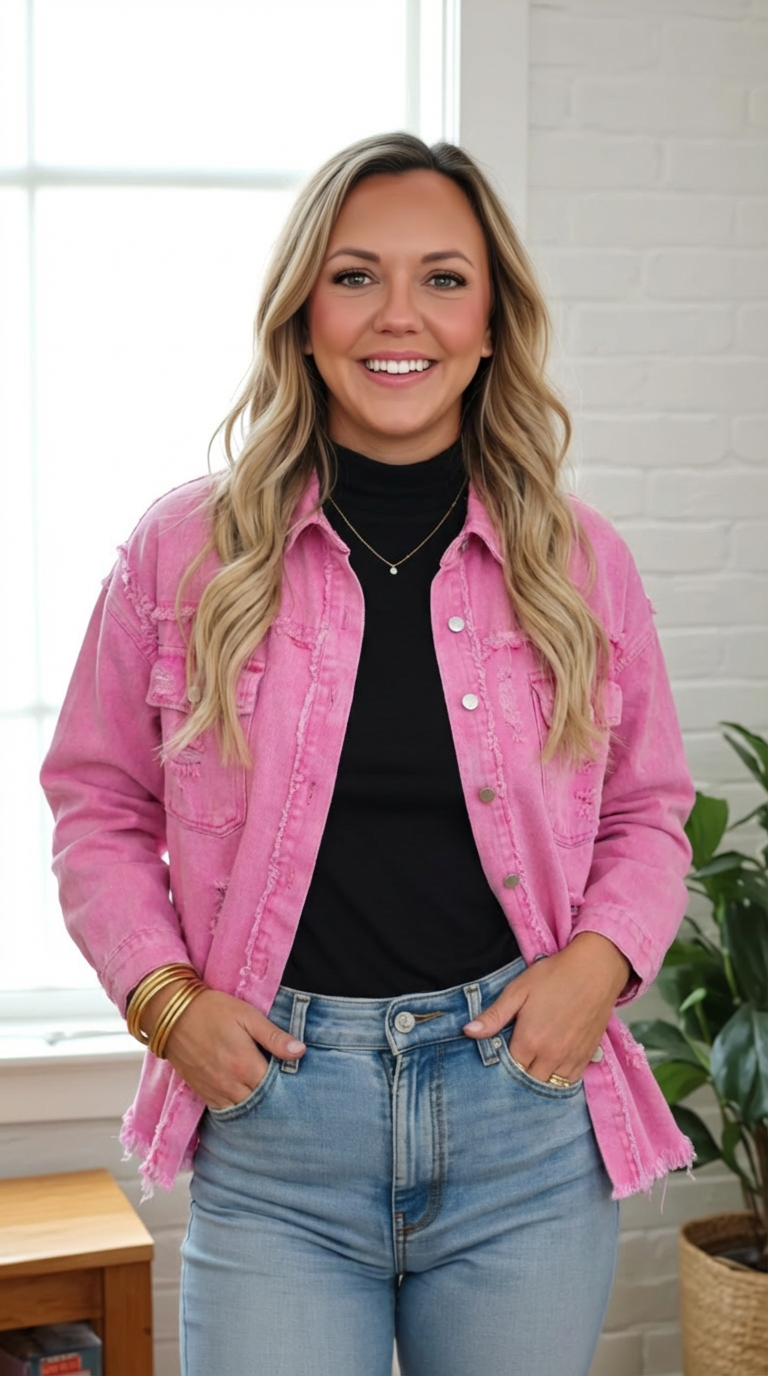 Distressed Drop Shoulder Denim Jacket