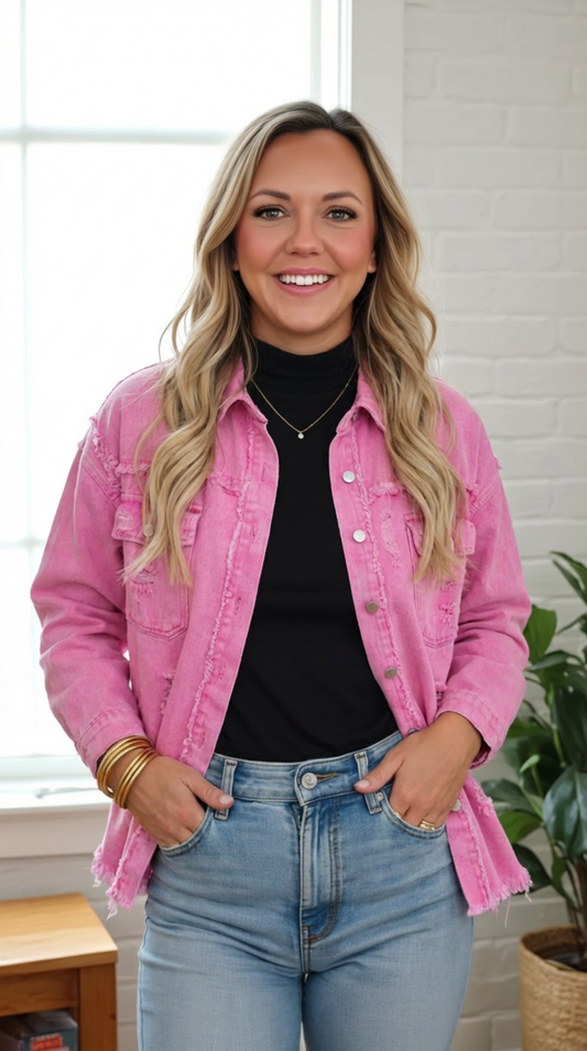 Distressed Drop Shoulder Denim Jacket