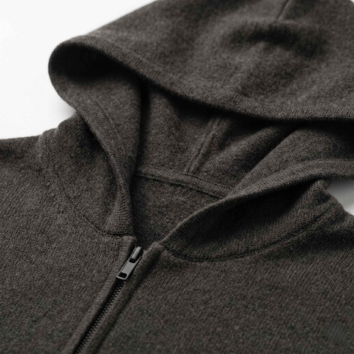 Women's Undyed Cashmere Zip Hoodie - Natural Melange: Dark Grey Melange / M