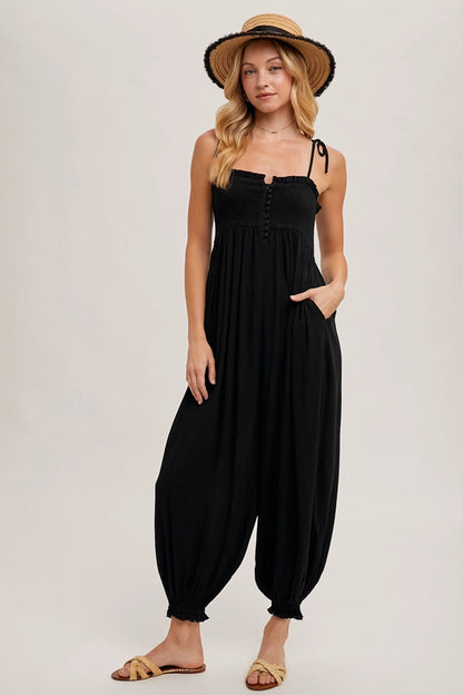 ABIGAIL BUTTON FRONT SHOULDER TIE JUMPSUIT image 0