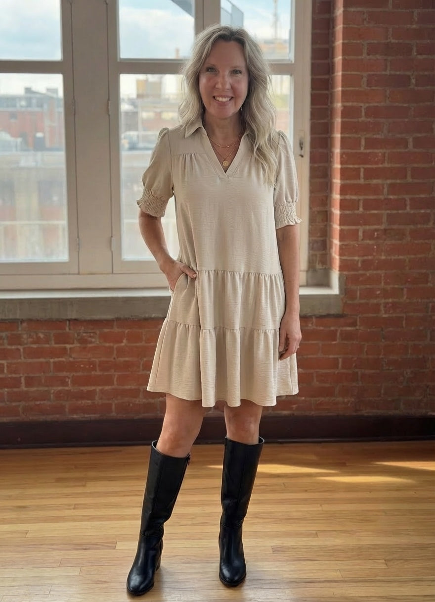 Johnny Collar Short Sleeve Mini Dress