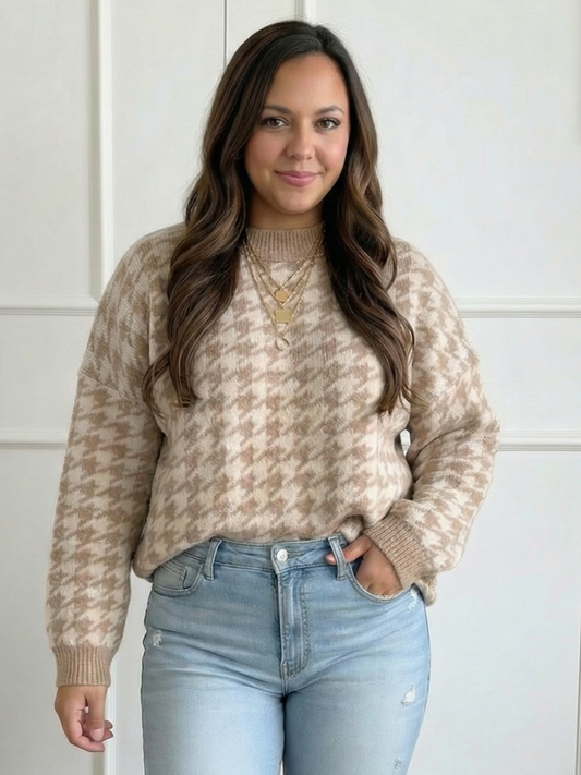 Classic Houndstooth Knit Sweater