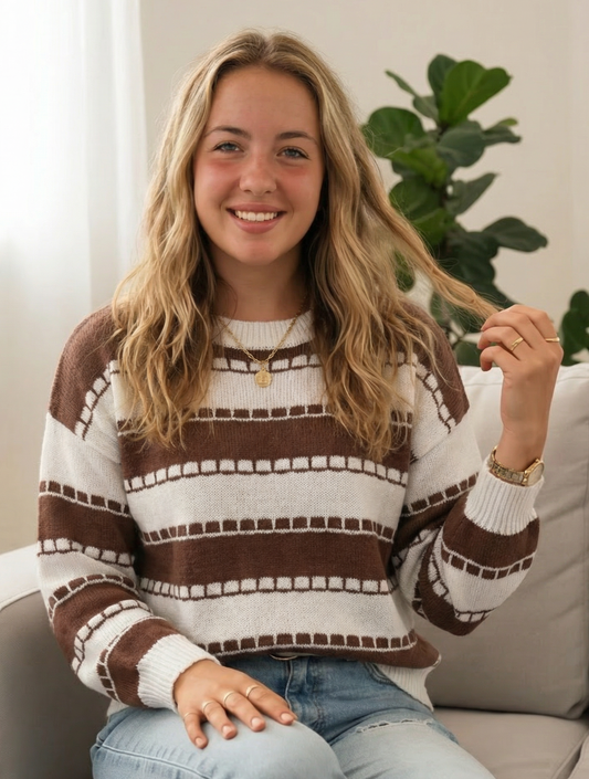Classic Cocoa Stripe Knit Sweater
