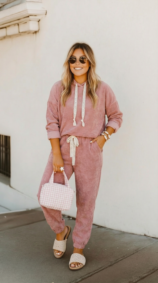 Blushing Dropped Shoulder Hoodie and Pants Set
